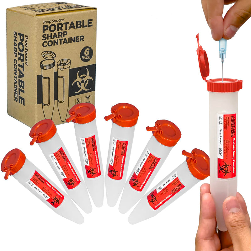 [Australia] - Small Sharps Containers, Travel Sharps Container, Transportable Sharps Container with Locking Mechanism, Professional Grade Mini Sharps Container - 6 Count 6 Pack 