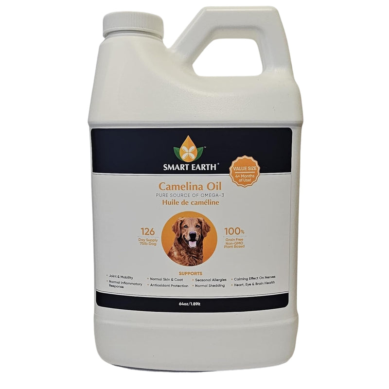 Camelina Oil for Dogs - Omega 3, 6, 9 Supplement for Healthy Skin, Shiny Coat & Flexible Joints - Dog Joint Supplement - Natural Canine Wellness - Omega 3 for Dogs (Pump Included - 64oz) 64 Ounce - PawsPlanet Australia