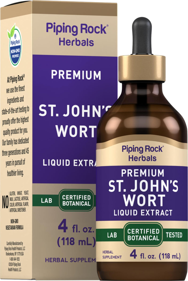 [Australia] - Piping Rock St Johns Wort Tincture Liquid | 4 fl oz | Premium Extract Drops | Botanical Herb Supplement | Alcohol Free, Non-GMO, Gluten Free 