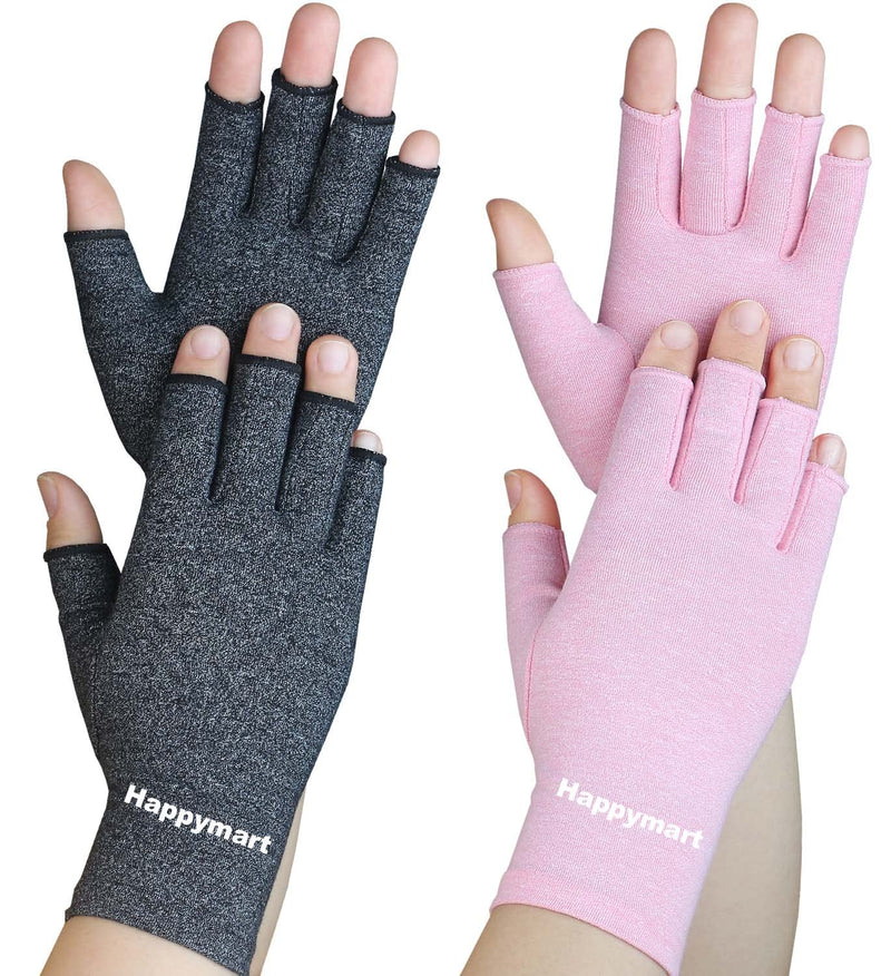 [Australia] - 2 Pairs Arthritis Gloves, Hand Compression Gloves for Rheumatoid, Pain Relief, Carpal Tunnel, Swelling, Joint Support, Driving Fingerless Gloves for Women Men (Black + Pink, Medium) Medium (Pack of 4) Black+pink 