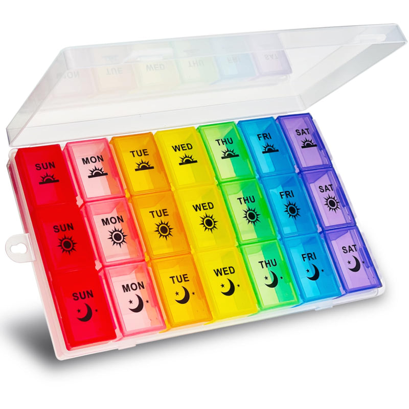 ZVZM Weekly Pill Organizer 3 Times a Day, Large Pill Box 7 Day, Medicine Organizer Box, Pill Case Container, Daily Pill Organizer for Vitamins/Fish Oils. White