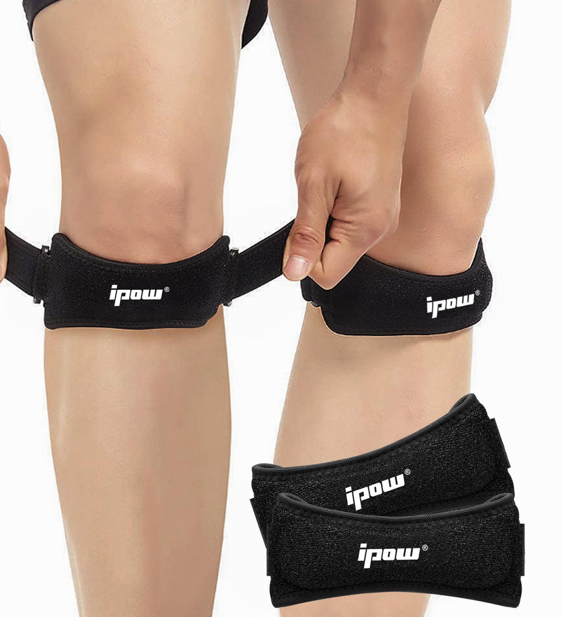 IPOW 2 Pack XXL Plus Size Knee Pain Relief & Patella Stabilizer Knee Strap Brace Support for Hiking, Soccer, Basketball, Running, Jumpers Knee, Tennis, Tendonitis, Volleyball & Squats, Black Large