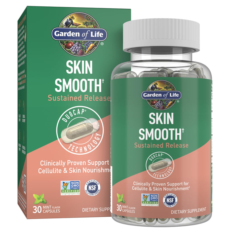 [Australia] - Garden of Life Skin Smooth Sustained Release Duo Caps, Best Skincare Supplement for Smooth, Radiant Skin with Hyaluronic Acid, Vitamins A & C, and SOD B Dimpless, Gluten-Free, 30 Plant-Based Capsules 
