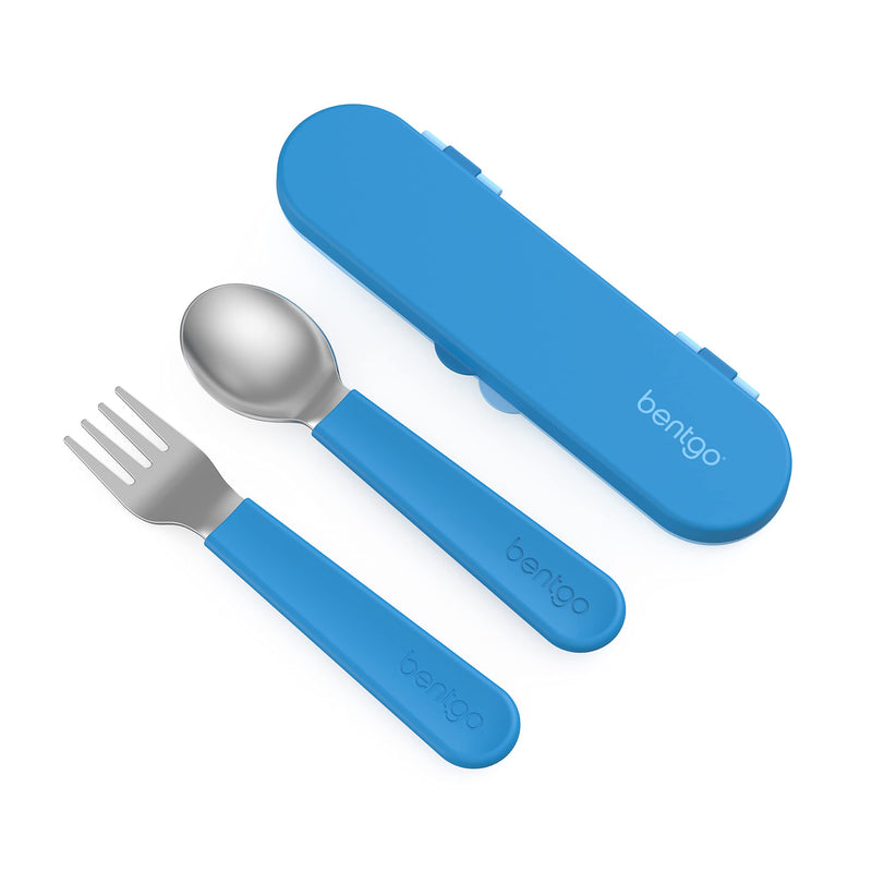 [Australia] - Bentgo® Kids Stainless Steel Utensil Set - Reusable Fork, Spoon & Storage Case - High-Grade BPA-Free Stainless Steel, Easy-Grip Handles, Dishwasher Safe for School Lunch, Travel & Outdoors (Blue) Blue 