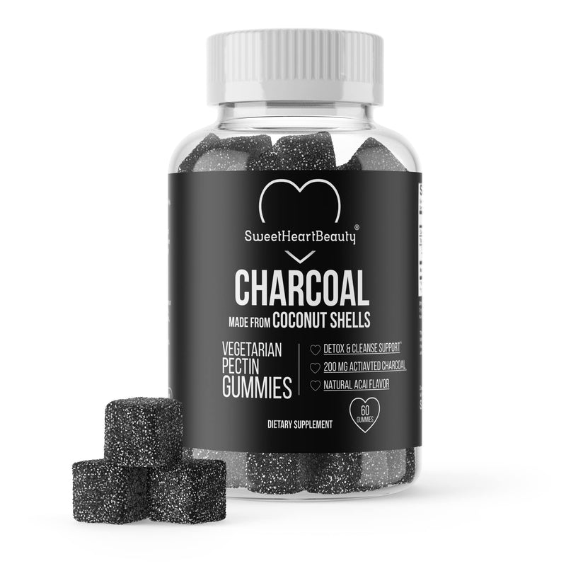 [Australia] - Activated Charcoal Gummies - Natural Coconut Shell Charcoal Gummy Supplements for Detox Support, Stomach Bloat & Oral Health - Gluten Free, Vegan & Pectin Based - Acai Flavor, 60 Count 