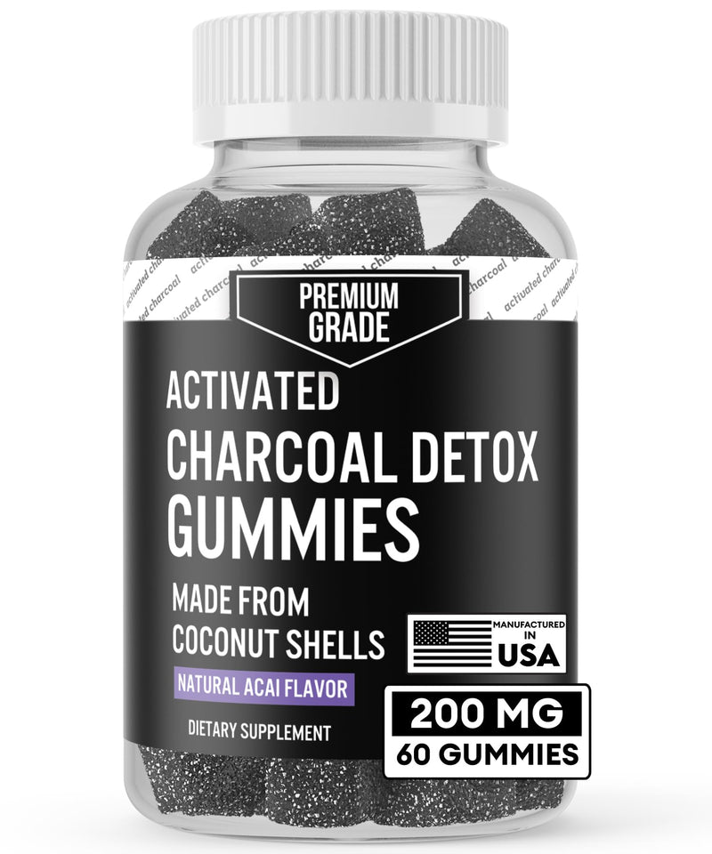 [Australia] - Premium Grade Activated Charcoal Gummies - Coconut Charcoal Supplements for Detox Support, Oral Health, Stomach & Digestion - Safe for Kids - No Bloat Vegan Gummy - Natural Acai Flavor (60 Count) 
