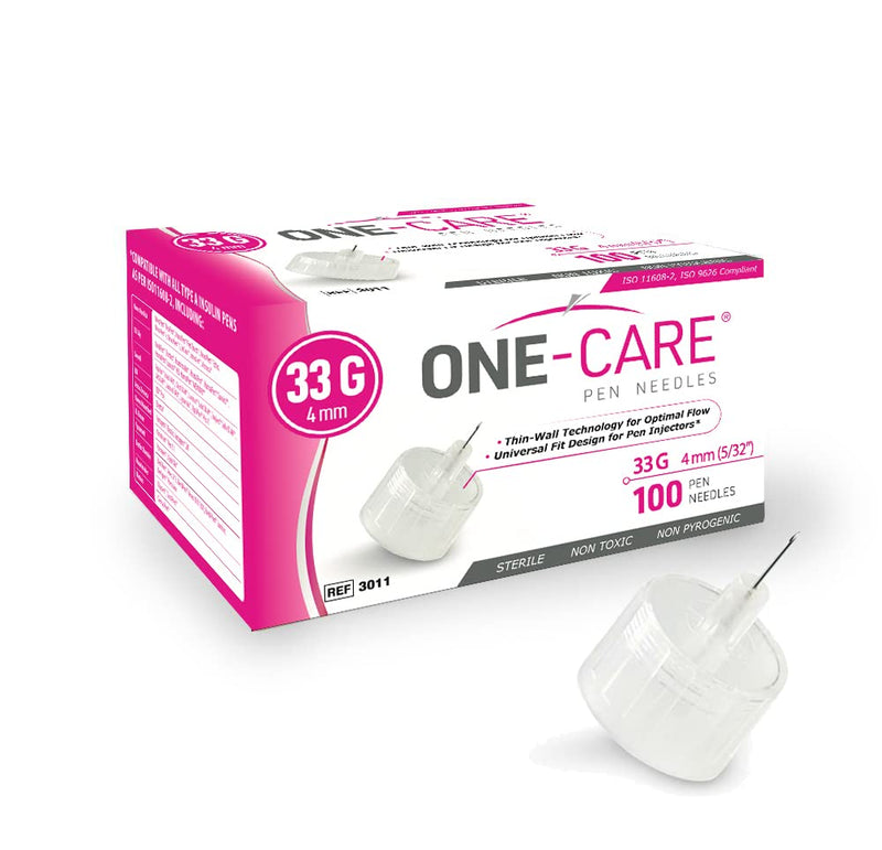 [Australia] - ONE-CARE Insulin Pen Needles 33G x 4mm (5/32''), Box of 100, Universal Fit 