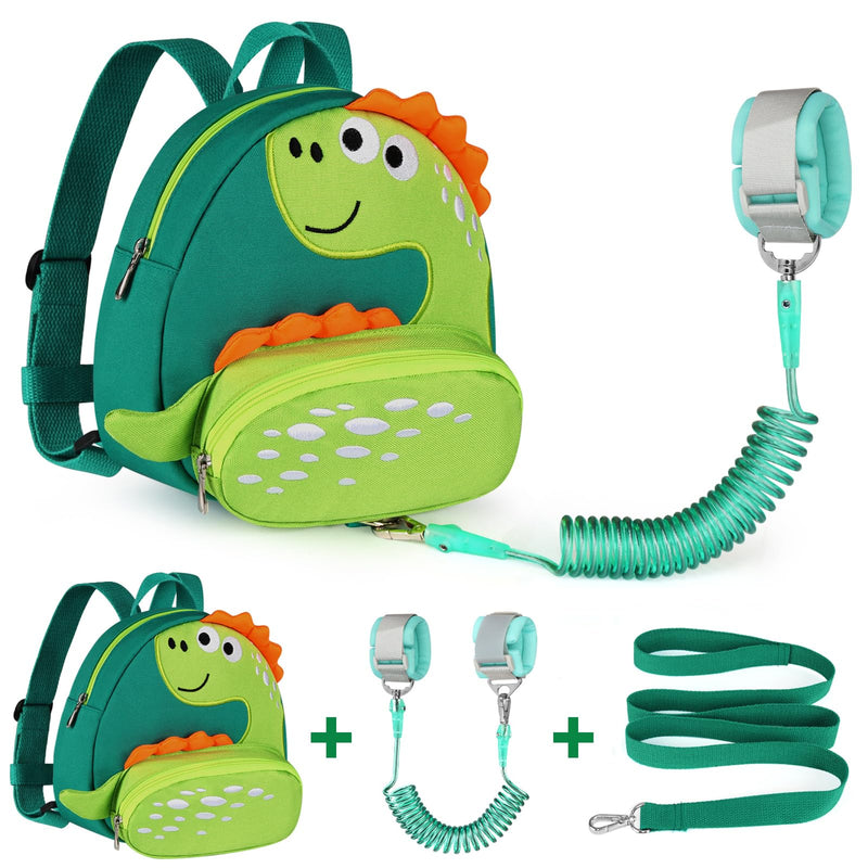 [Australia] - Accmor Toddler Harness Backpack Leash, Cute Dinosaur Backpacks with Anti Lost Wrist Link, Cute Mini Child Backpack Wristband Tether Strap and Protection Leashes for Boys Girls Aged 1-3 Years Aquamarine/Lightgreen Dinosaur 