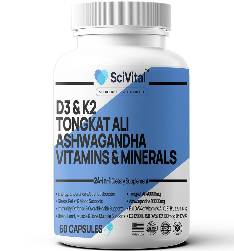 [Australia] - Ashwagandha 10000mg Tongkat Ali 40000mg Supplement with Multivitamin D3 K2 - Men's Health & Stress, Mood, Energy, Endurance Support - Ashwagandha Capsules Tongkat Ali for Men USA - 60 Count 