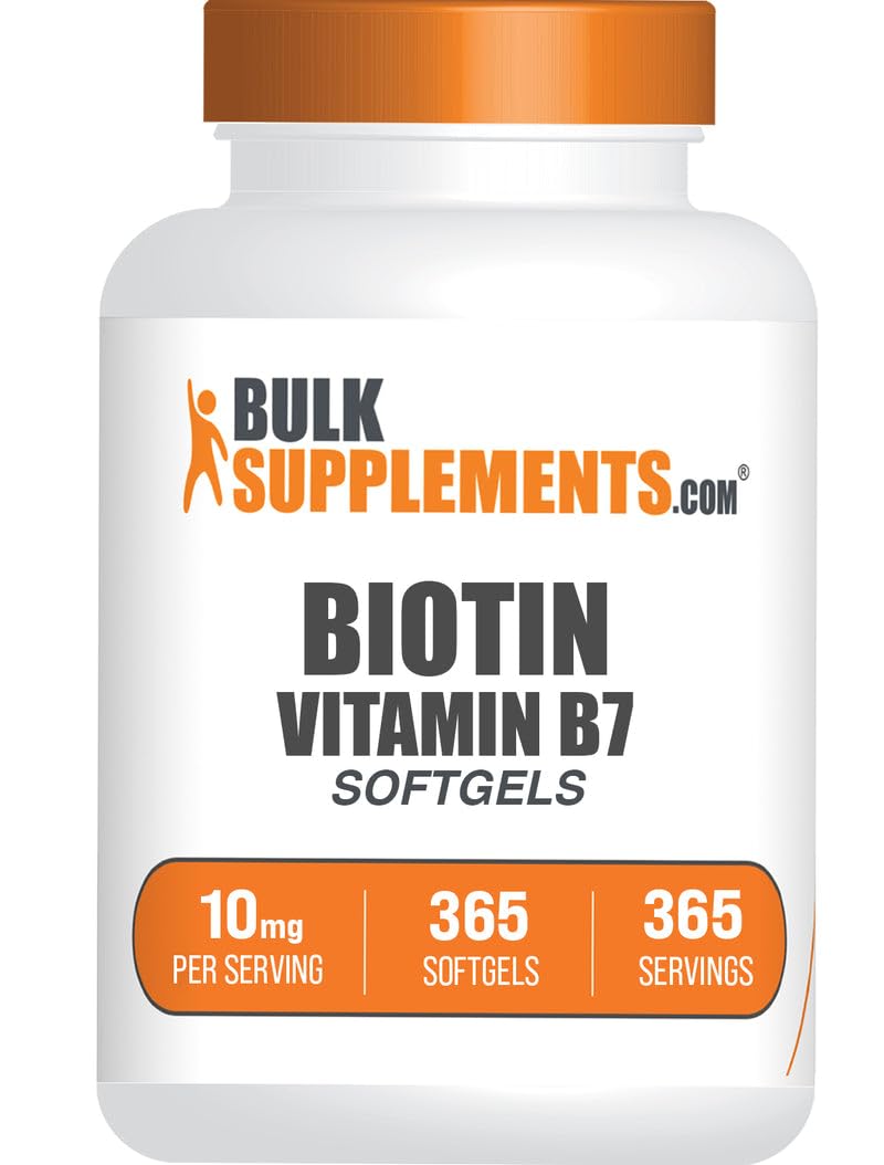 BulkSupplements.com Biotin 10000mcg Softgels - Vitamin B7, Biotin Vitamins for Hair, Skin and Nails, Biotin Supplement - Gluten Free, 1 Softgel per Serving, 365 Count (Pack of 1) 365 Count (Pack of 1)