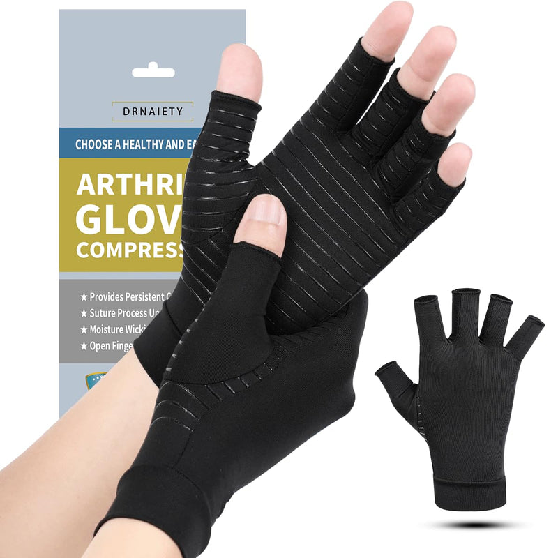 [Australia] - DRNAIETY Copper Arthritis Compression Gloves- Arthritis Gloves for Men & Women, Relieve Hand Rheumatoid, RSI, Joint Pain, Tendonitis, Swelling, Anti-Slip Fingerless Arthritis Gloves for Work(S) Small 