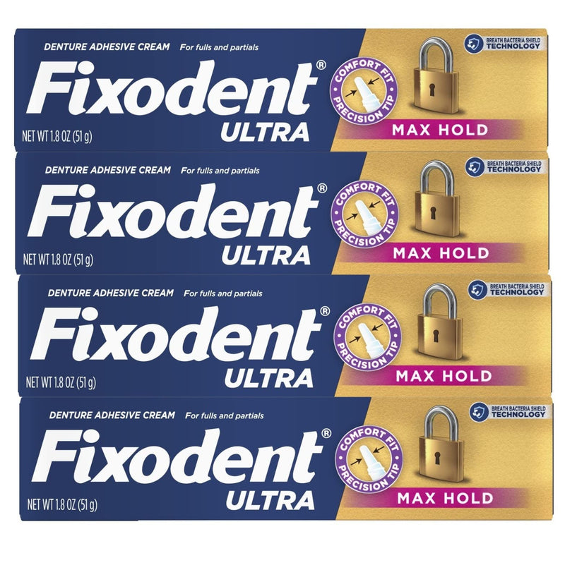 [Australia] - Fixodent Ultra Max Hold Comfort Fit Secure Denture Adhesive 1.8oz (Pack of 4) - Packaging May Vary 