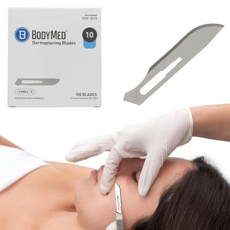 BodyMed Dermaplaning Blades #10 in Stainless Steel, 100 PCS - Disposable, Sterile Scalpel Blades for Estheticians, Facial Exfoliation, Hair Removal, Skin Care, Surgical & Podiatry Use Stainless Steel #10, 100 PCS