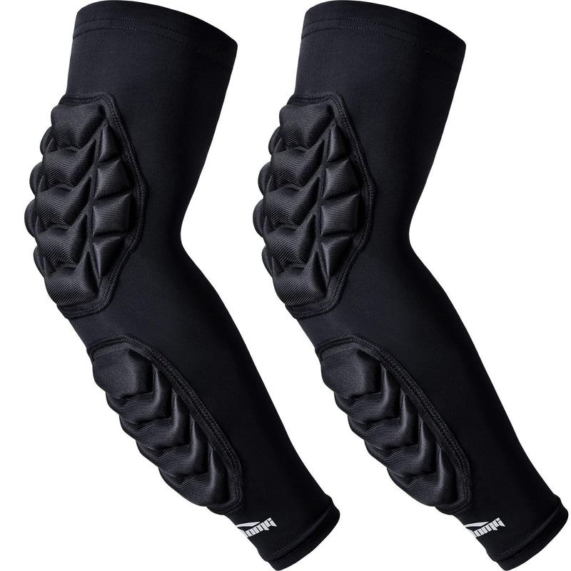 COOLOMG Football Arm Pads Padded Forearm Elbow Sleeves | Padded Compression Arm Sleeves for Football Basketball Volleyball 1 Pair Black Large