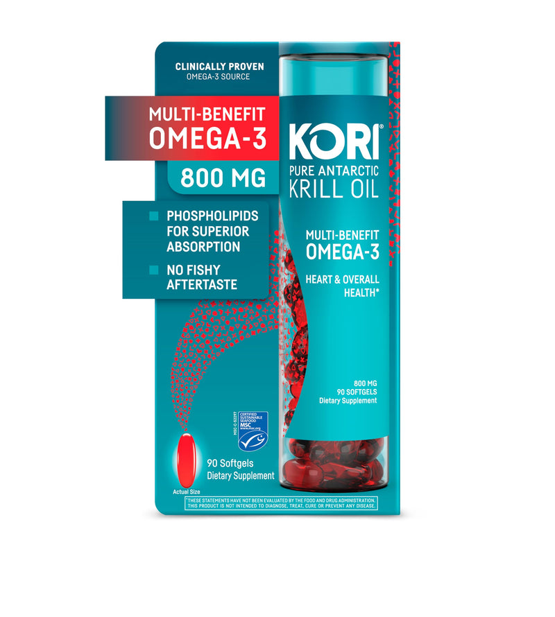 [Australia] - Kori Krill Antarctic Krill Oil Omega 3 Supplement, EPA & DHA, Krill Oil Supplements with Superior Absorption vs. Fish Oil, 800 mg, 90 softgels 