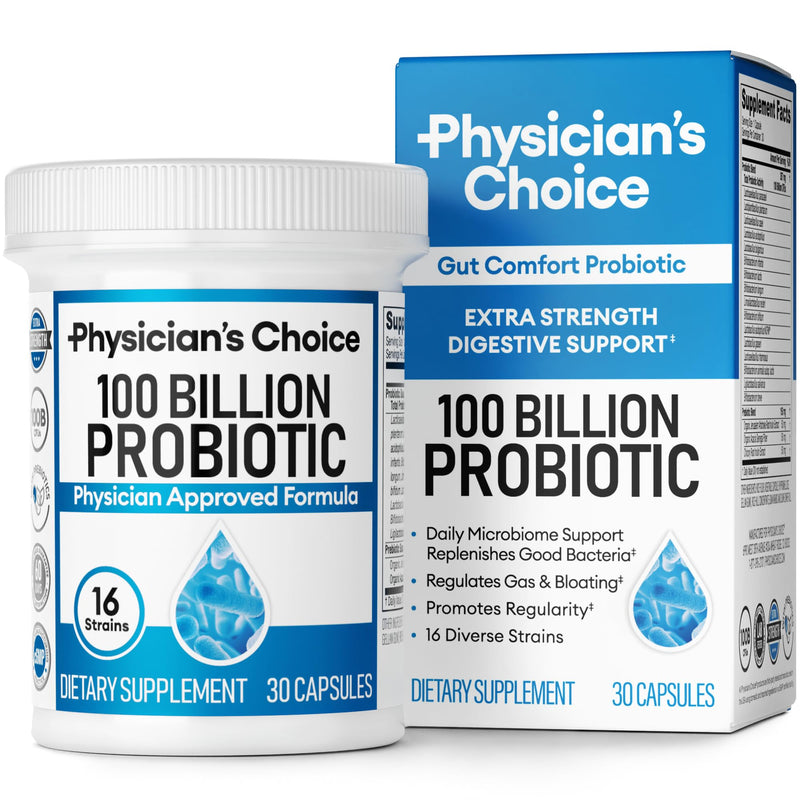 [Australia] - Physician's CHOICE 100 Billion Advanced Probiotic - 16 Strains + Organic Prebiotics - Digestive & Gut Health - Supports Occasional Constipation, Diarrhea, Gas & Bloating - Probiotics for Women & Men 