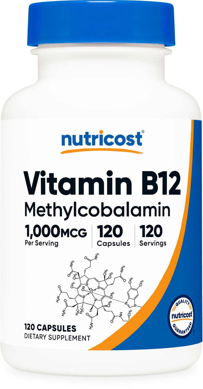 Nutricost Vitamin B12 (Methylcobalamin) 1000mcg, 120 Capsules, Gluten Free | Vegetarian, GMO-Free B12 Supplement 120 Count (Pack of 1)