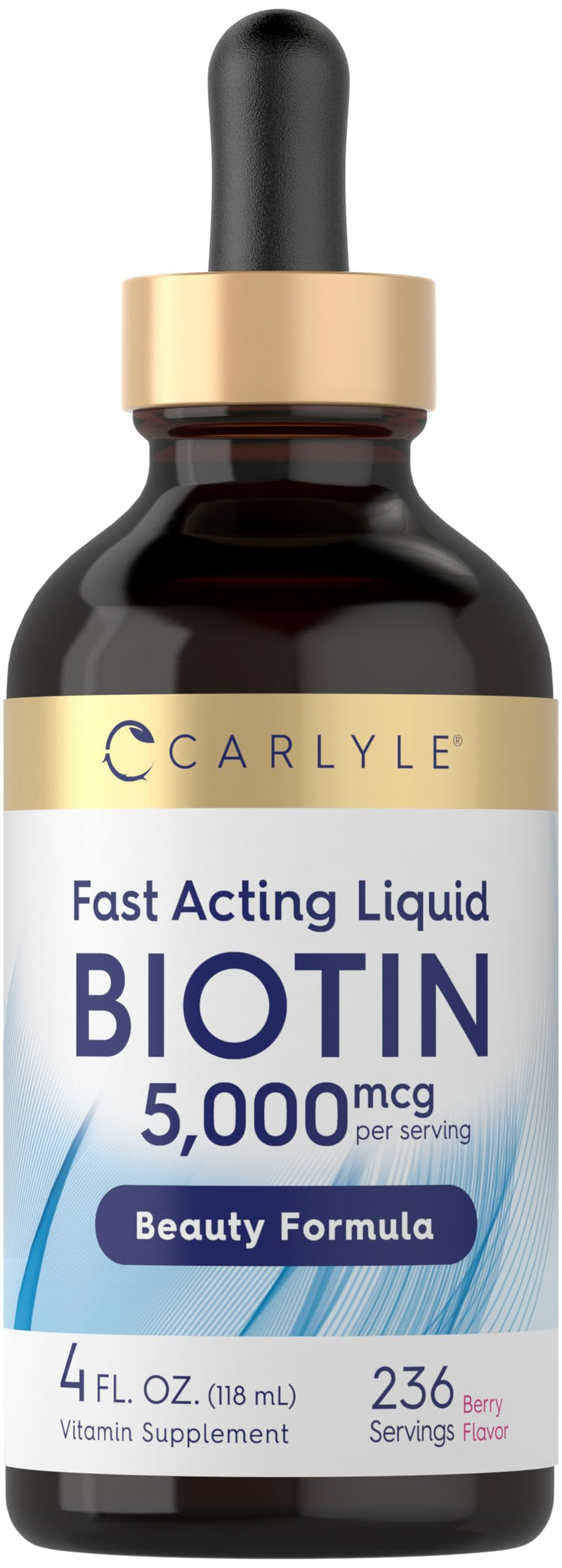 Carlyle Biotin 5000mcg Liquid Drops | 4 fl oz | for Women and Men | Berry Flavor | Beauty Formula | Vegetarian, Non-GMO & Gluten Free Supplement