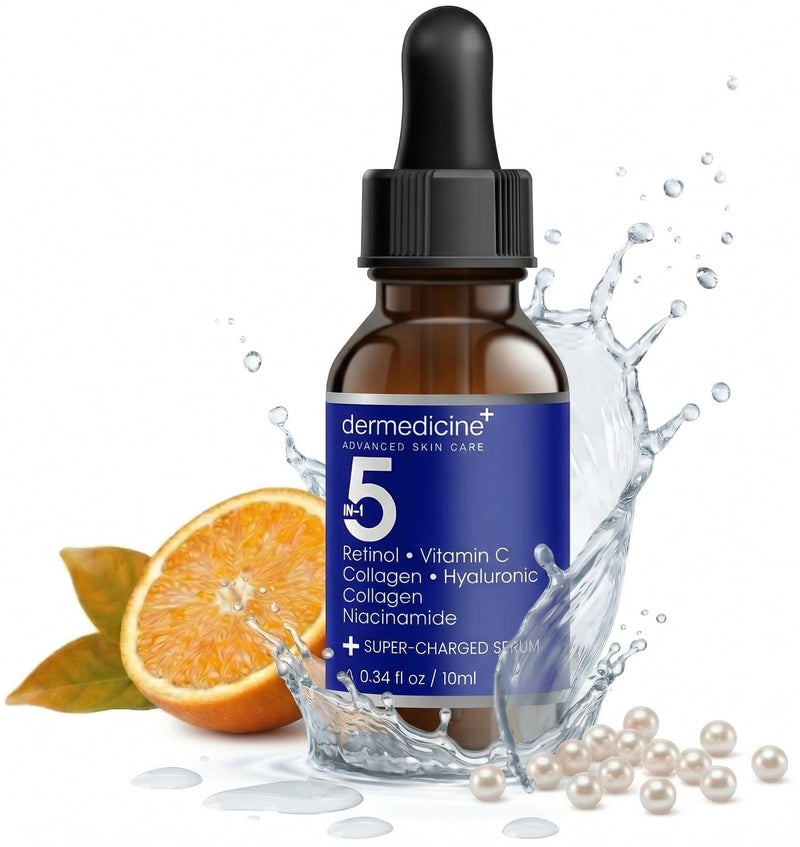 5 in 1 Face Serum with Retinol, Vitamin C, Collagen, Trial Size, 10 ml | Also with hyaluronic acid and niacinamide, may help improve the appearance of fine lines and dark spots 0.33 Fl Oz (Pack of 1)