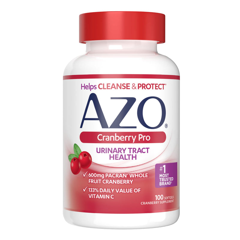 [Australia] - AZO Cranberry Pro, Cranberry Pills for Women & Men, 600mg Pacran, Made with Concentrated Whole Fruit Cranberry Powder to Help Cleanse and Protect The Urinary Tract*, Sugar Free, Non-GMO, 100 Softgels 100 Count (Pack of 1) Herbal Supplement 