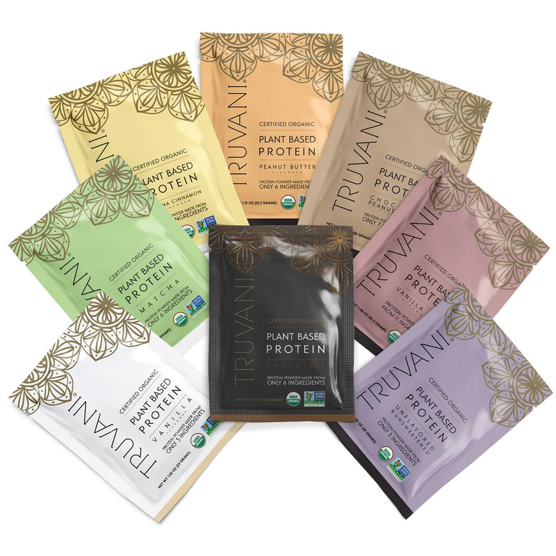 [Australia] - Truvani Vegan Pea Protein Powder | Sample Pack | 20g Organic Plant Based Protein | 8 Single Serving Packets | Keto | Gluten & Dairy Free | Low Carb | No Added Sugar 
