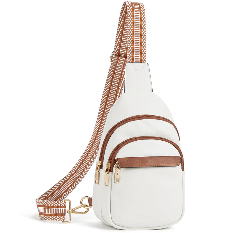 BOSTANTEN Sling Bag for Women Leather Crossbody Bags Fanny Pack Chest Bag for Travel | Adjustable Wide Strap, Small, Anti Theft, Lightweight, Multi Pockets and Carrying Way, Card Slot, Cute Trendy for Everyday A-beige