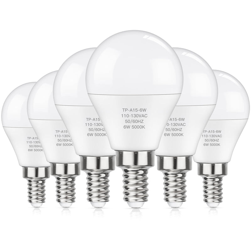 [Australia] - MAXvolador E12 LED 60W Equivalent Daylight White 5000K Ceiling Fan Bulbs, 600LM CRI 85+ Small Base Candelabra Bulbs, 6W Non-Dimmable, Pack of 6 