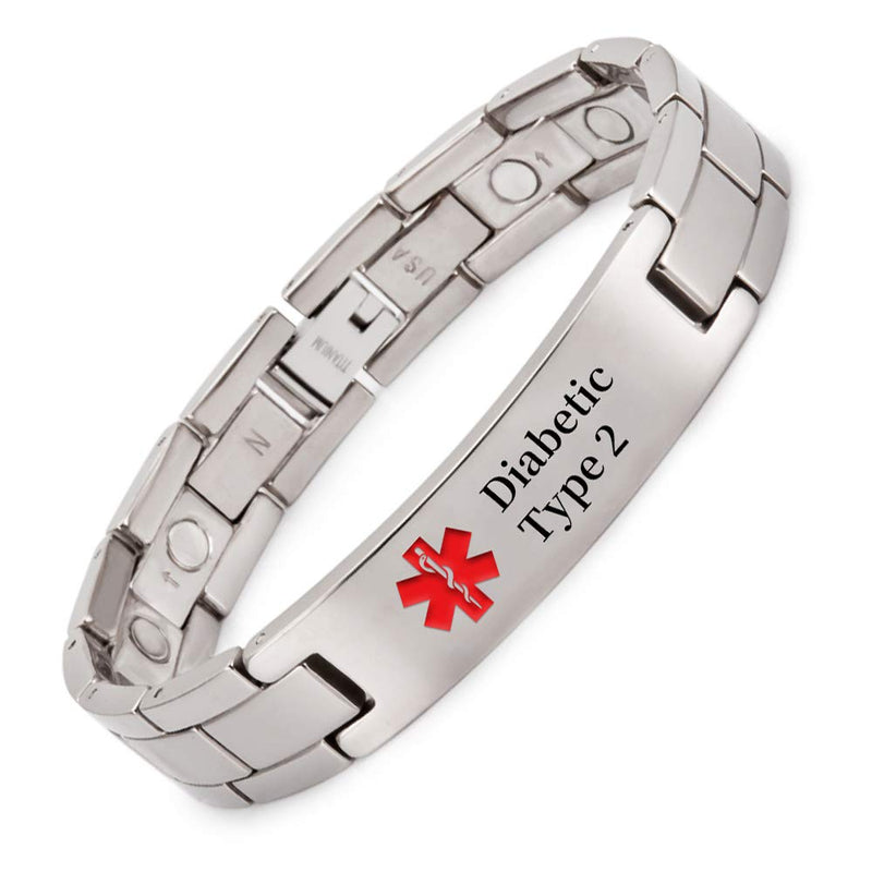 [Australia] - Titanium Medical Alert Bracelet for Men Women, Type 2 Diabetes, High Blood Pressure, Blood Thinner, Hypoallergenic, 8.46inch Wristband Type 2 Bracelets 