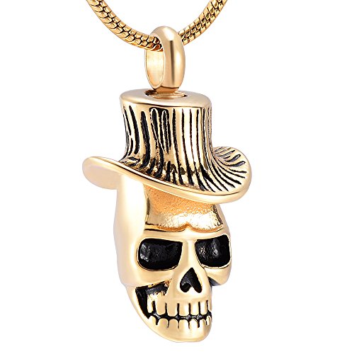 Skull Urn Necklace for Ashes for Human Pet Stainless Steel Pendant Gold