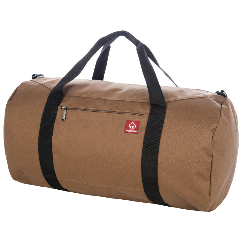 WOLVERINE Center Zip Duffel - High-Density Canvas with Dirt & Water Resistant Coating Chestnut 22 Inch, 37L Capacity