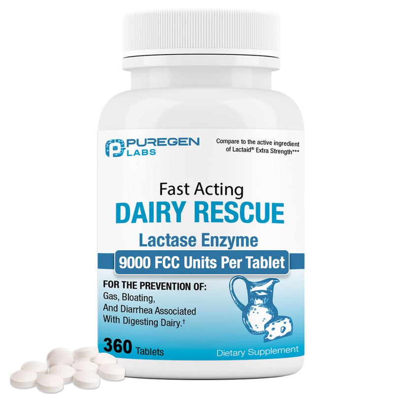 [Australia] - Puregen Labs Dairy Relief Fast Acting Lactase Enzyme 9000 FCC, Lactose Intolerance Pills 360 tablets 1 