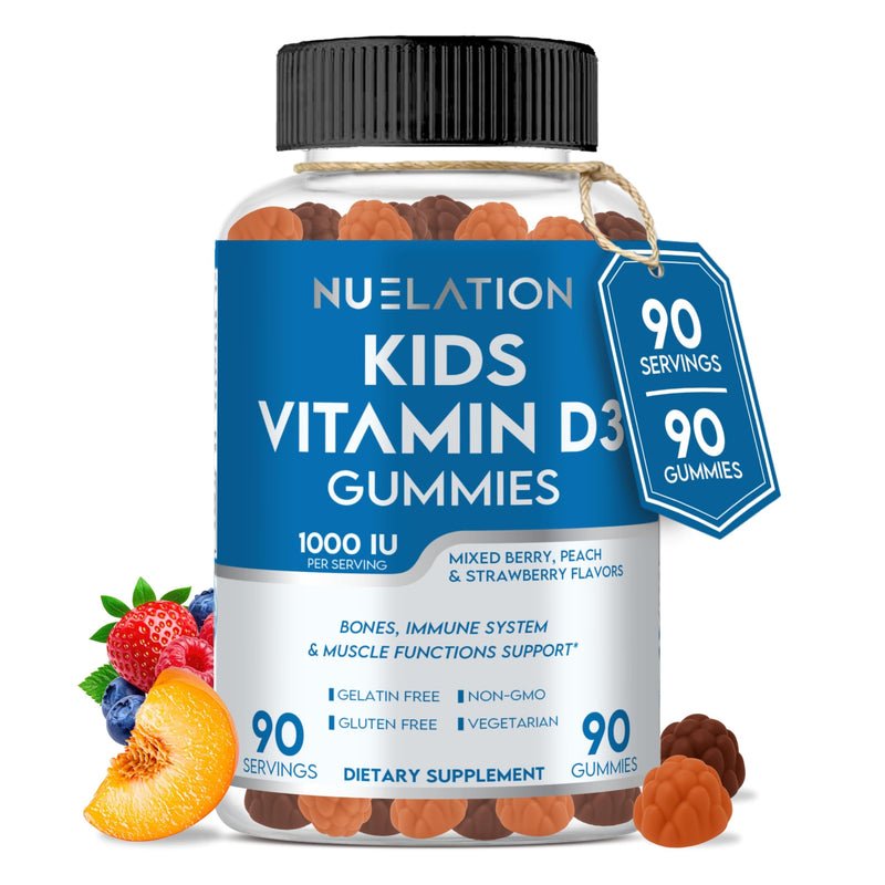 Vitamin D3 Gummies for Kids 1000 IU - 90 Servings - Vegetarian Vitamin D for Children, Toddlers & Teens - Supports Bones, Teeth, Immune System & Muscle Function - Gelatin Free, Gluten Free, Non-GMO