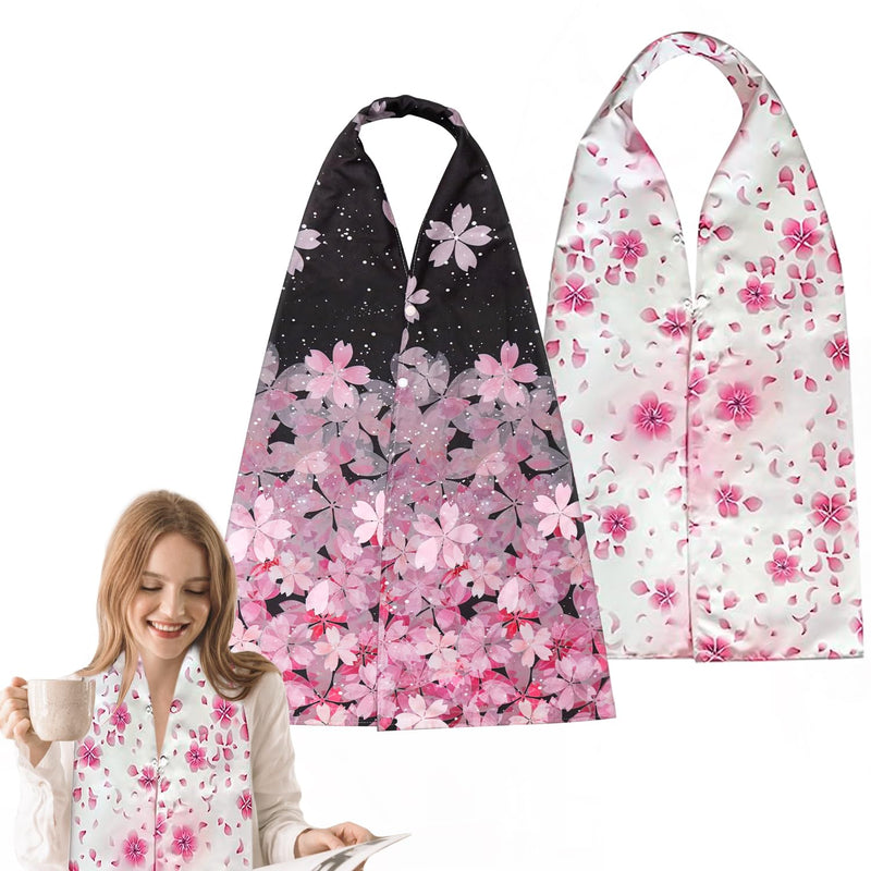 [Australia] - 2 Pack Adult Bib Dining Scarf for Women Microsuede Washable Reusable Food Clothing Protectors Dining Mouth Towel Scarf Sakura 