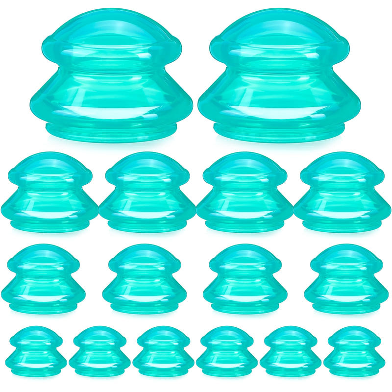 [Australia] - Geiserailie 16 Pcs 4 Sizes Cupping Therapy Set Silicone Cupping Massage Cups Professional Chinese Therapy Cup Vacuum for Body Muscle Nerve(Green) Green 