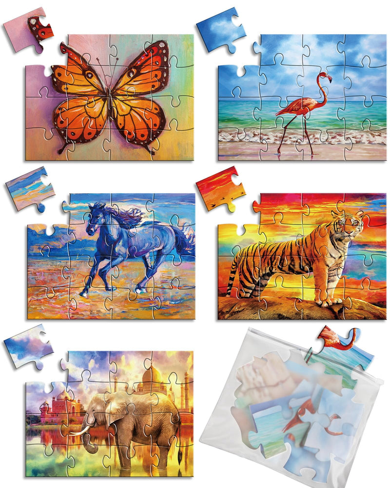 [Australia] - 5 Packs 16 Piece Large Jigsaw Puzzles for Dementia Alzheimer’s Products Activities, Alzheimer’s Puzzles Memory Cognitive Games for Elderly Seniors with 5 Storage Bags, Gift for Elderly Adults, Animal 