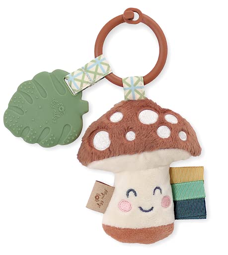 [Australia] - Itzy Ritzy Infant Toy & Teether - Itzy Pal Baby Teething Toy includes Lovey, Crinkle Sound, Textured Ribbons & Silicone Teether Toy for Newborn (Mushroom) Mushroom 
