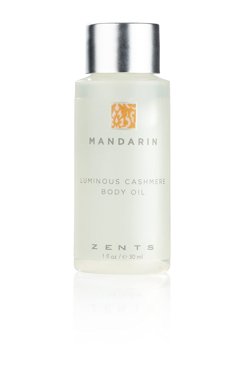 Zents Luminous Cashmere Body Oil (Travel Size - Mandarin Fragrance) 1 fl oz | Moisturizing Body Oil with Vitamin E & Organic Coconut Oil, Softens & Smooths Skin, TSA Approved Mandarin - Travel 1 oz