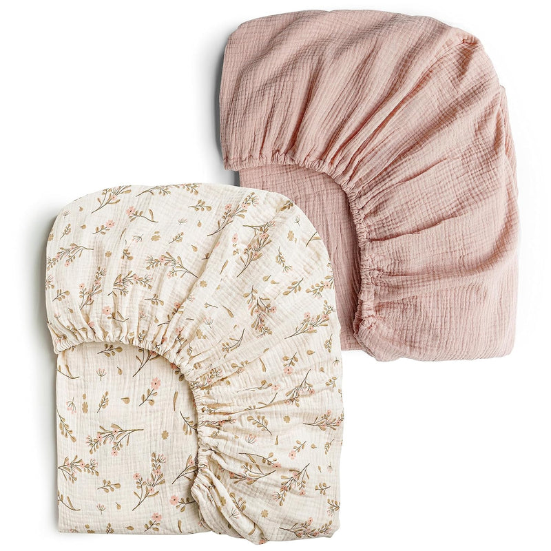 [Australia] - Konssy Muslin Crib Sheets 2 PCS, 100% Cotton Crib Sheet for Standard Crib Mattress(28"x 52"), Fitted and Soft Breathable Crib Mattress Sheet for Girls and Boys Pink, Floral 