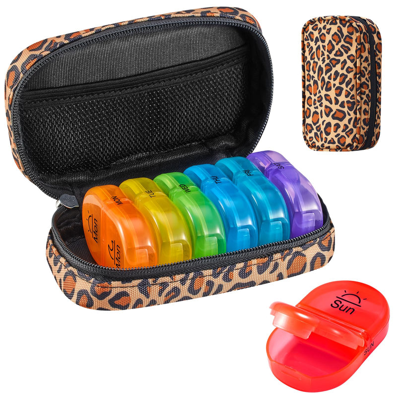 Serfeymi Weekly Travel Pill Organizer 2 Times a Day AM PM Rainbow Pill Box | Medicine Organizer with Portable Zipper Canvas Pill Case,Pill Organizer 7 Day for Vitamins, Fish Oils，Supplements - Brown 01 A Canvas Brown 01 1 Set Canvas Case