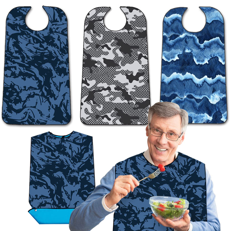 [Australia] - 3 Pack Adult Bibs with Crumb Catcher, Washable and Adjustable Adult Bibs for Men Elderly Seniors, Bibs for Eating Urban Camouflage 