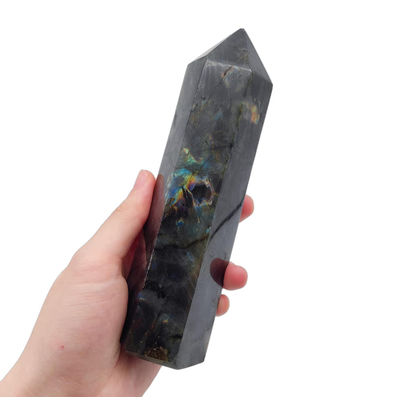 Labradorite Crystal Tower 6 Faceted Healing Crystal Point Wand 1-1.5 Lbs Quartz Tower Large for Meditation Reiki Collection Labradorite 1.0-1.5 Pound