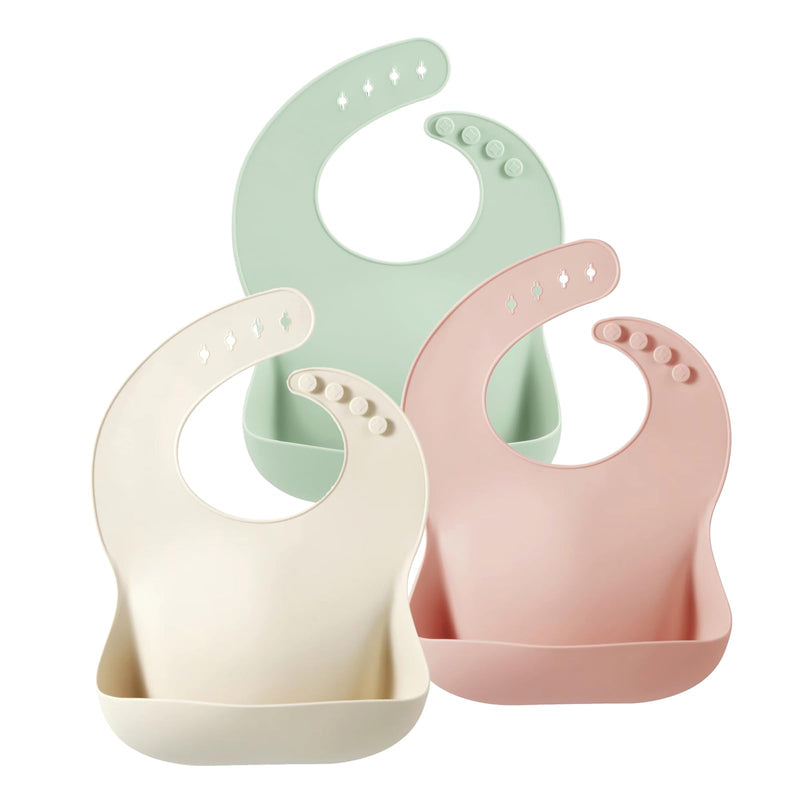 [Australia] - PandaEar Silicone Baby Bibs Set of 3 for Babies & Toddlers, BPA Free Waterproof Adjustable Feeding Bib with Large Pocket Food Catcher 