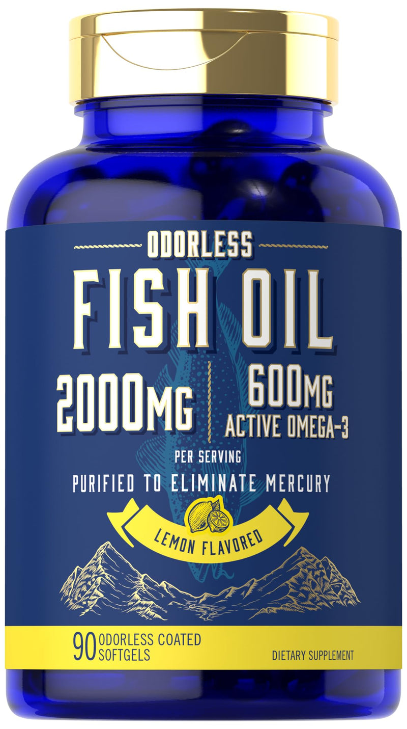 [Australia] - Carlyle Fish Oil 2000mg | 600mg Omega 3 Supplement for Men & Women | 90 Odorless Softgels | Lemon Flavored | Non-GMO and Gluten Free 