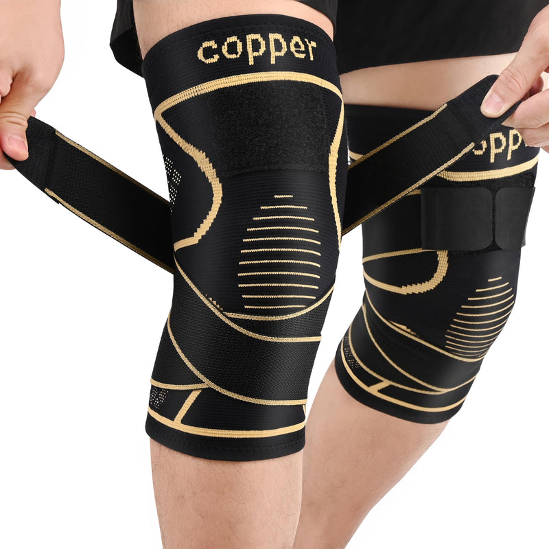 [Australia] - Copper Knee Brace for Women and Men(2 pack)-Knee Compression Sleeve with Straps,Knee Braces for Knee Pain,Knee Support for Arthritis Medium 
