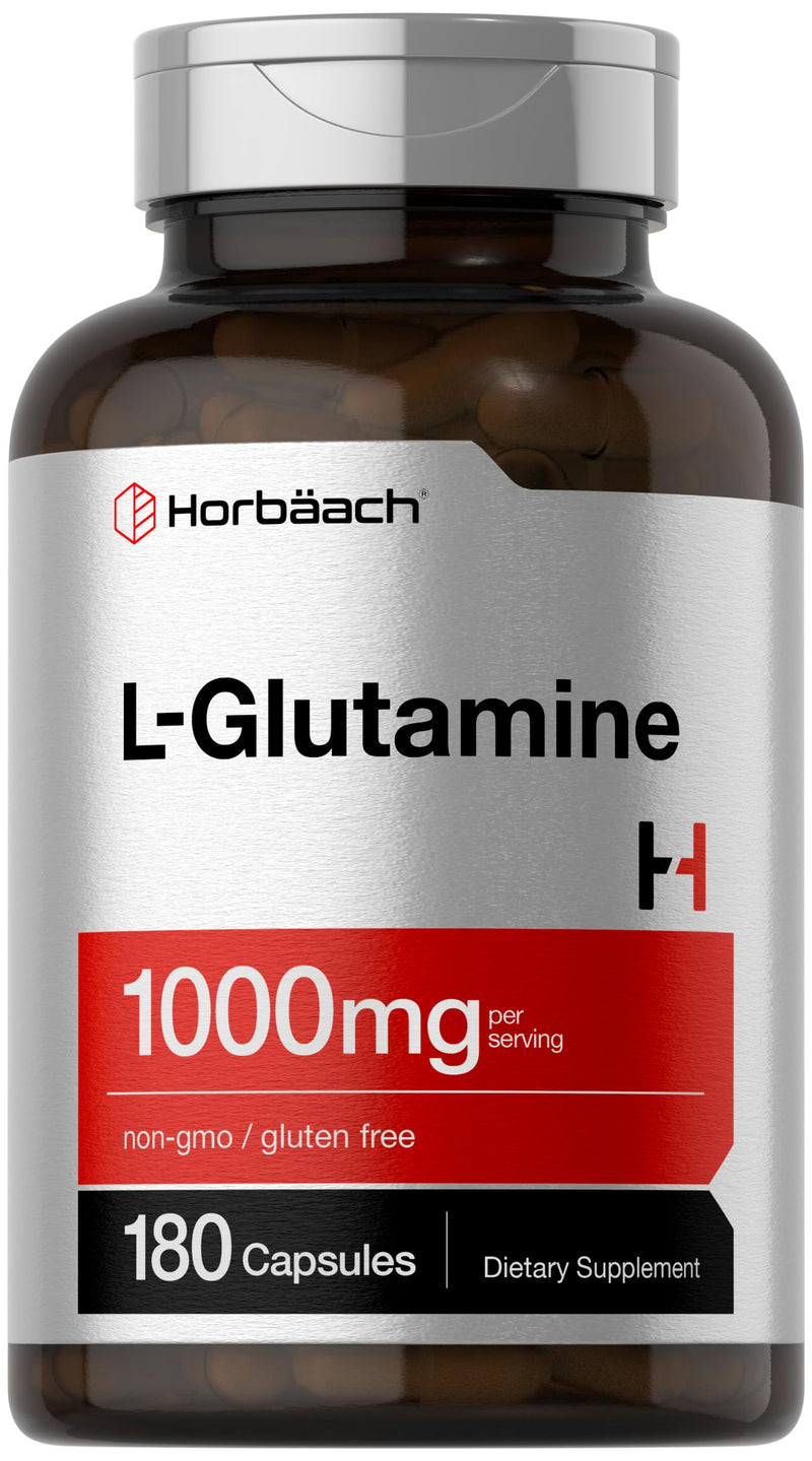 [Australia] - Horbäach L Glutamine Capsules | 1000mg | 180 Count | Pre and Post Workout | Non-GMO, Gluten Free Supplement 