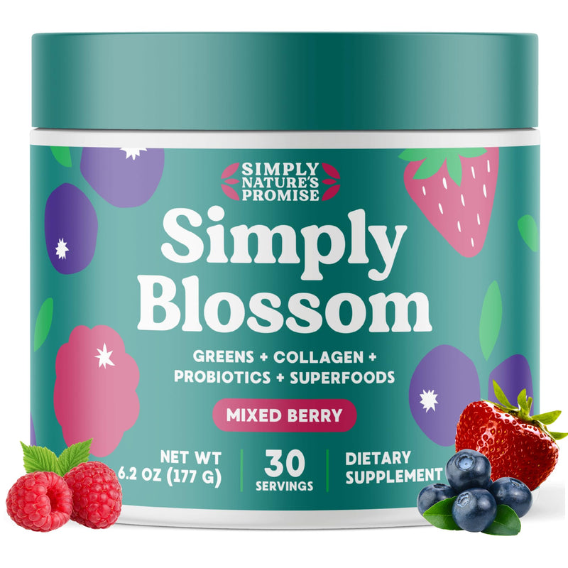 [Australia] - Simply Nature's Promise Blossom Nutrition Daily Greens & Superfood Powder + Collagen + Probiotics for Women's Digestive Health & Bloating Relief. Help Your Health Bloom - 30 Day Supply 