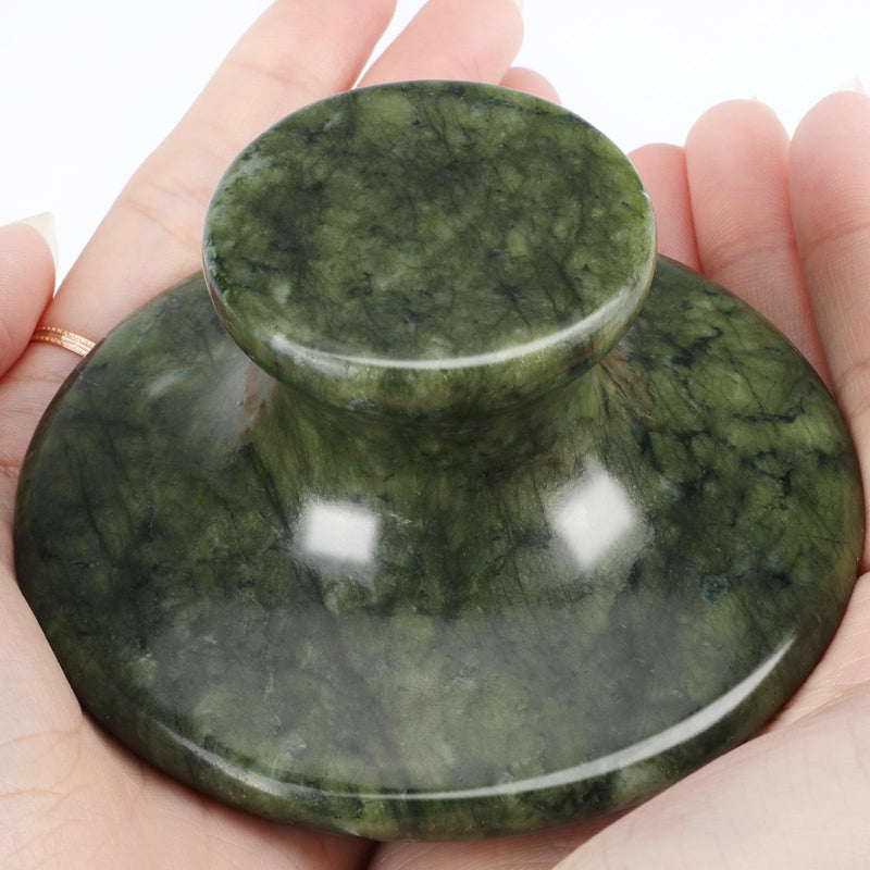 [Australia] - gemshan Massage Stone, 3.5inch Natural Hot Rocks, Body Gua Sha Massage Tool for Cellulite Massage, Lymphatic Drainage, Relieve Tension and Muscle Pain Dark Green Jade 