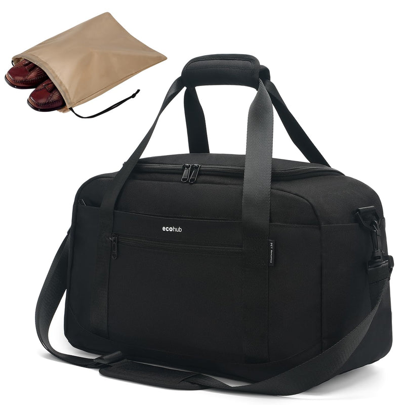 ECOHUB For Spirit Airlines Personal Item Bag 18x14x8 Travel Duffel Bags with Laptop Compartment & Shoe Bag Underseat Carry on Handbag with Wet Pocket, 30L (Black) Black 18 inch underseat
