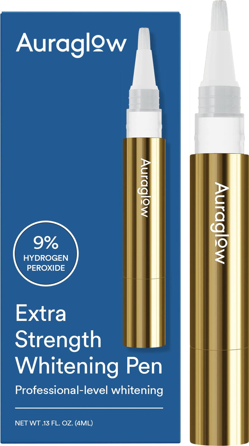 [Australia] - Auraglow Extra Strength Teeth Whitening Pen, 9% Hydrogen Peroxide, 40+ Whitening Treatments, Whitens Teeth Fast, No Sensitivity, 4mL Extra Strength Whitening Pen 