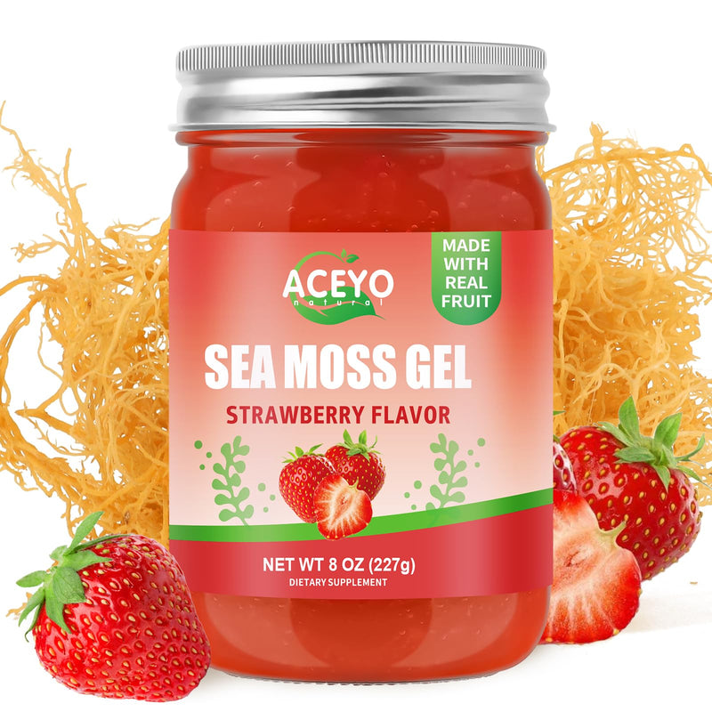 (8 OZ) Sea Moss Gel Irish,Raw Seamoss 102 Vitamins Strawberry Flavor | Wild Harvested,Support Immune,Non-GMO,Gluten-Free,Vegan 8 Ounce (Pack of 1)